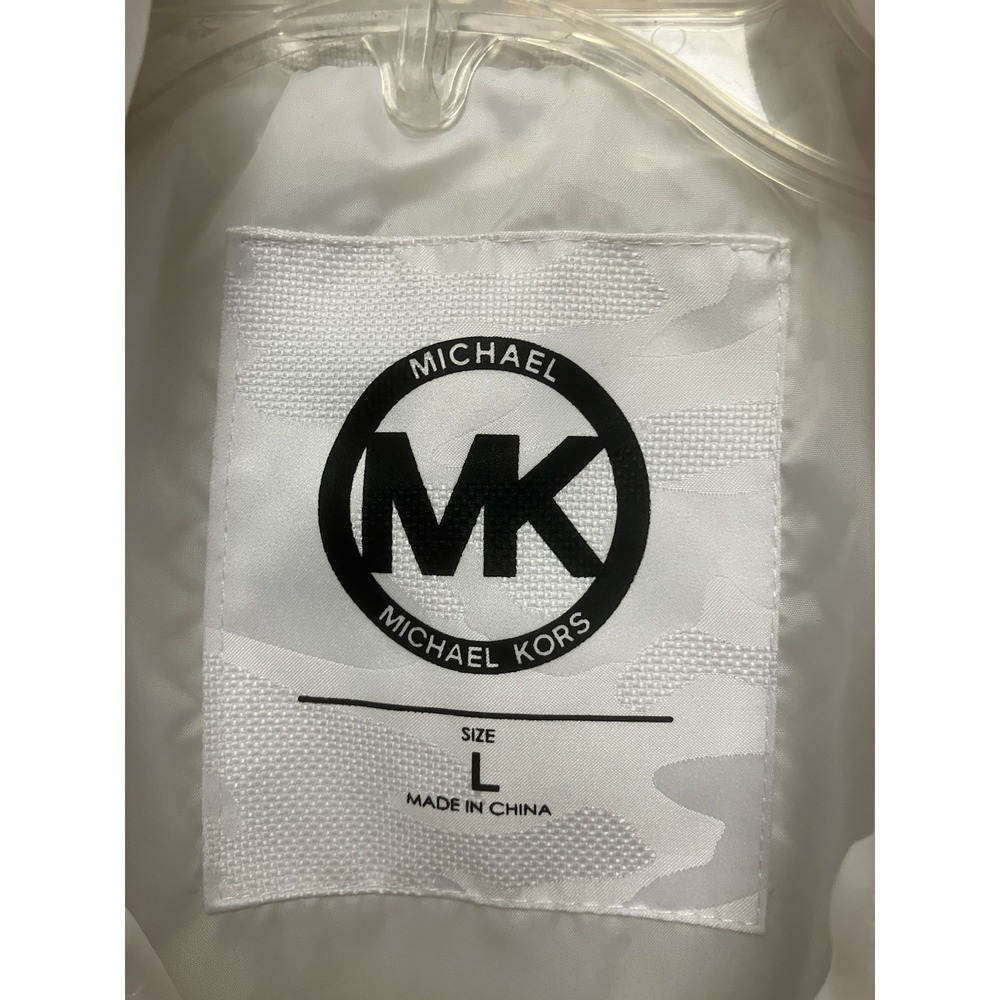 Michael Kors Puffer Jacket Detachable Hood MK Belt Camo White Faux Fur Trim Logo - Picture 9 of 14